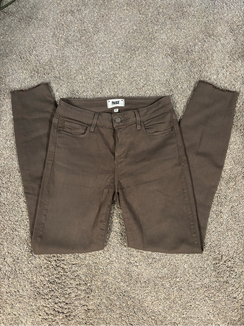 PAIGE Denim Khaki Grey VERDUGO ANKLE Skinny Jeans Mid Rise Stretch Sz 27 Fall